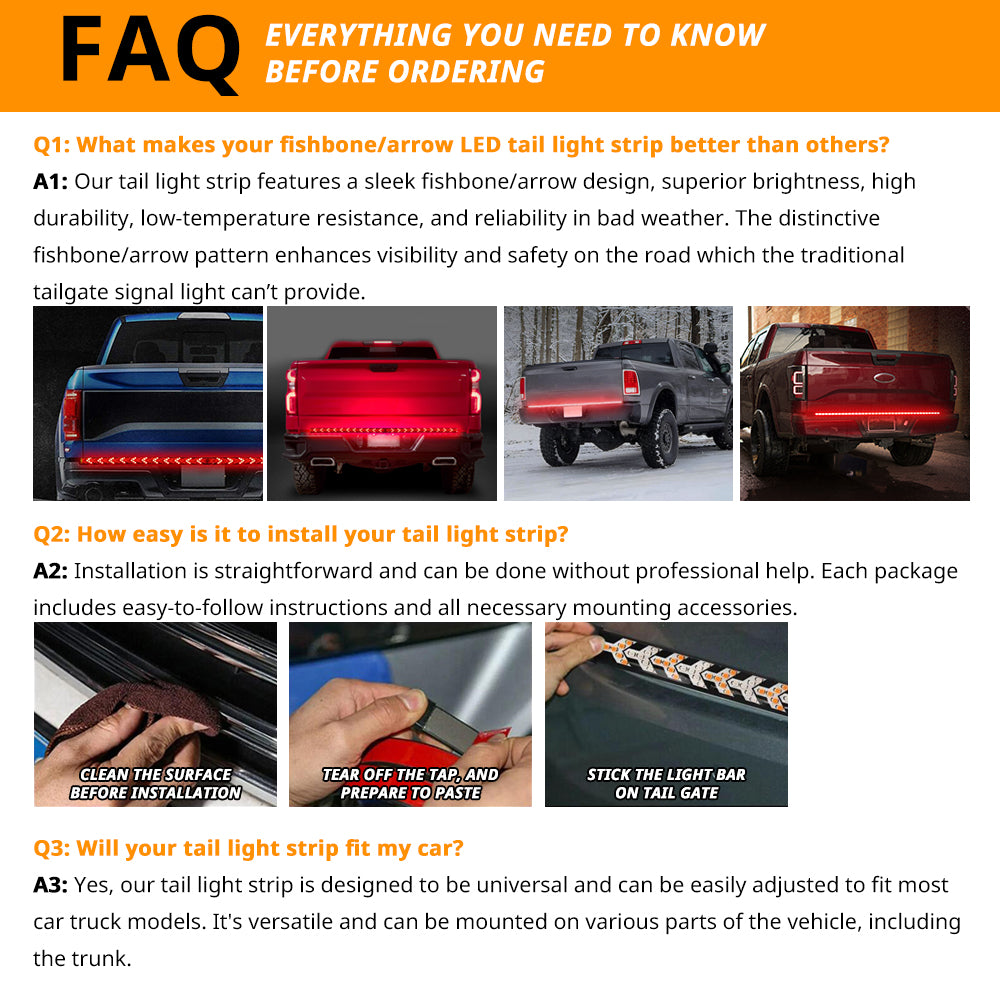48 inch Fishbone Tailgate Light Bar, LED Light Strip Brake Running Sequential Rear Turn Signal Strip Strobe Lamp with 4-Pin Flat Connector for Truck Pickup Trailer SUV RV Van Jeep Car, Car Essential Product Goodies Summer Sales Men Gift