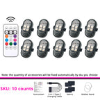 10-piece wireless RGB strobe light set for flexible multi-scene lighting around vehicles, bikes, scooters, and displays.