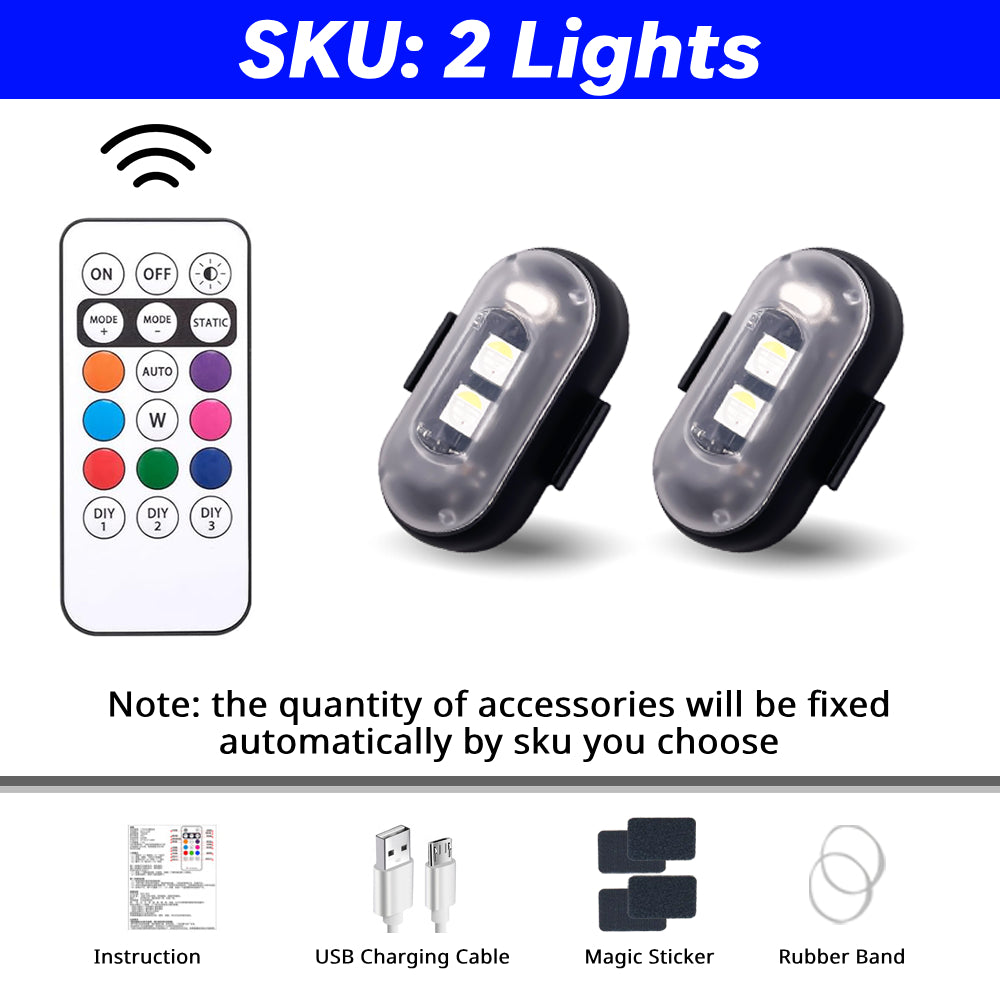 2-count RGB motorcycle accent light pack with remote control and mounting accessories for a simple bike glow setup.