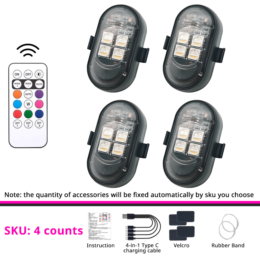 4-piece wireless RGB strobe light kit for adding coordinated accent lighting to multiple small areas.