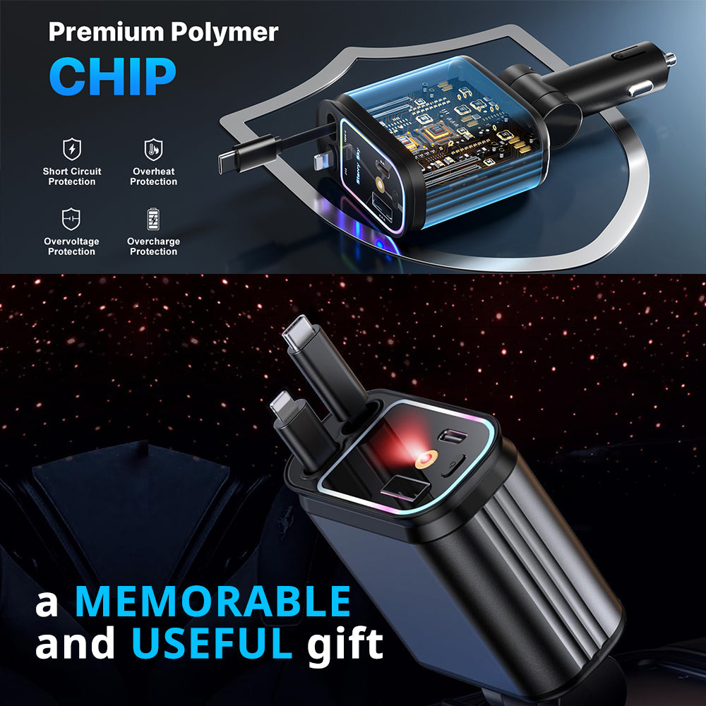 Retractable Fast Car Charger with Starry Light
