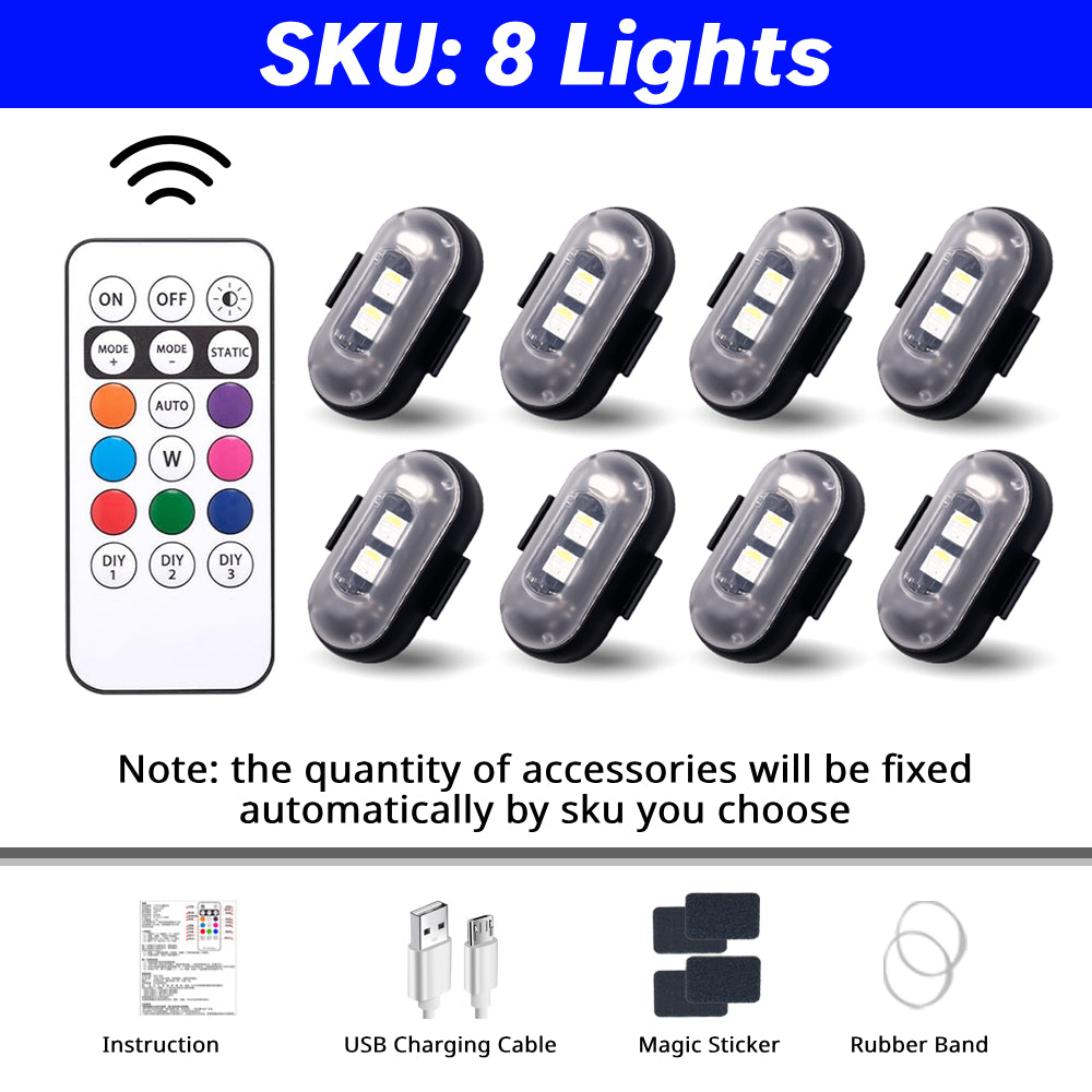 8-count RGB Christmas ambient light pack for wider holiday glow across shelves, cabins, or party decorations.