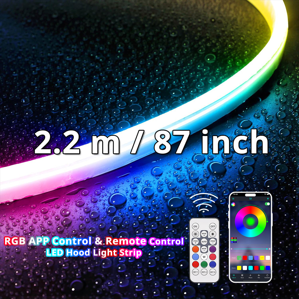 2.2 m / 87 inch app-controlled RGB hood LED strip for extra-wide hood accent setups.