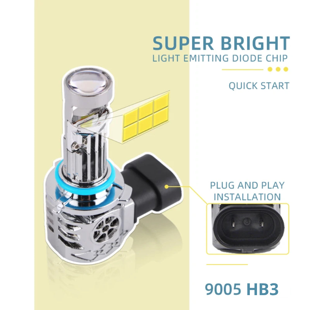 9005 HB3 LED headlight bulb variant with bright light-emitting diode chip and quick-start plug-in design.