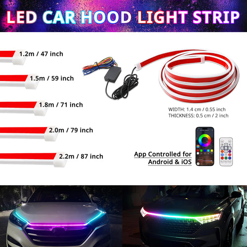 App-Controlled Multicolor LED Car Hood Light Strip