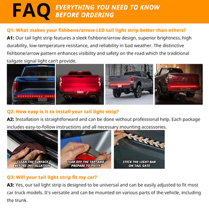 48 inch Fishbone Tailgate Light Bar, LED Light Strip Brake Running Sequential Rear Turn Signal Strip Strobe Lamp with 4-Pin Flat Connector for Truck Pickup Trailer SUV RV Van Jeep Car, Car Essential Product Goodies Summer Sales Men Gift