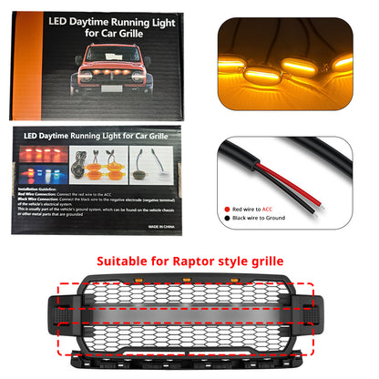 Amber LED Lights Front Grille Raptor Lamps, Cars Grid Decorative with Wiring Harness Exterior Accessories, Compatible with 2004-2019 ford F150 F250 F350 2013-2018 Ram 1500 Raptor Style Aftermarket, Car Essential Product Goodies Custom Lighting