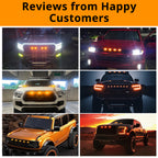 Amber grille marker lights installed on different truck front ends for a stronger night stance and cleaner amber glow.