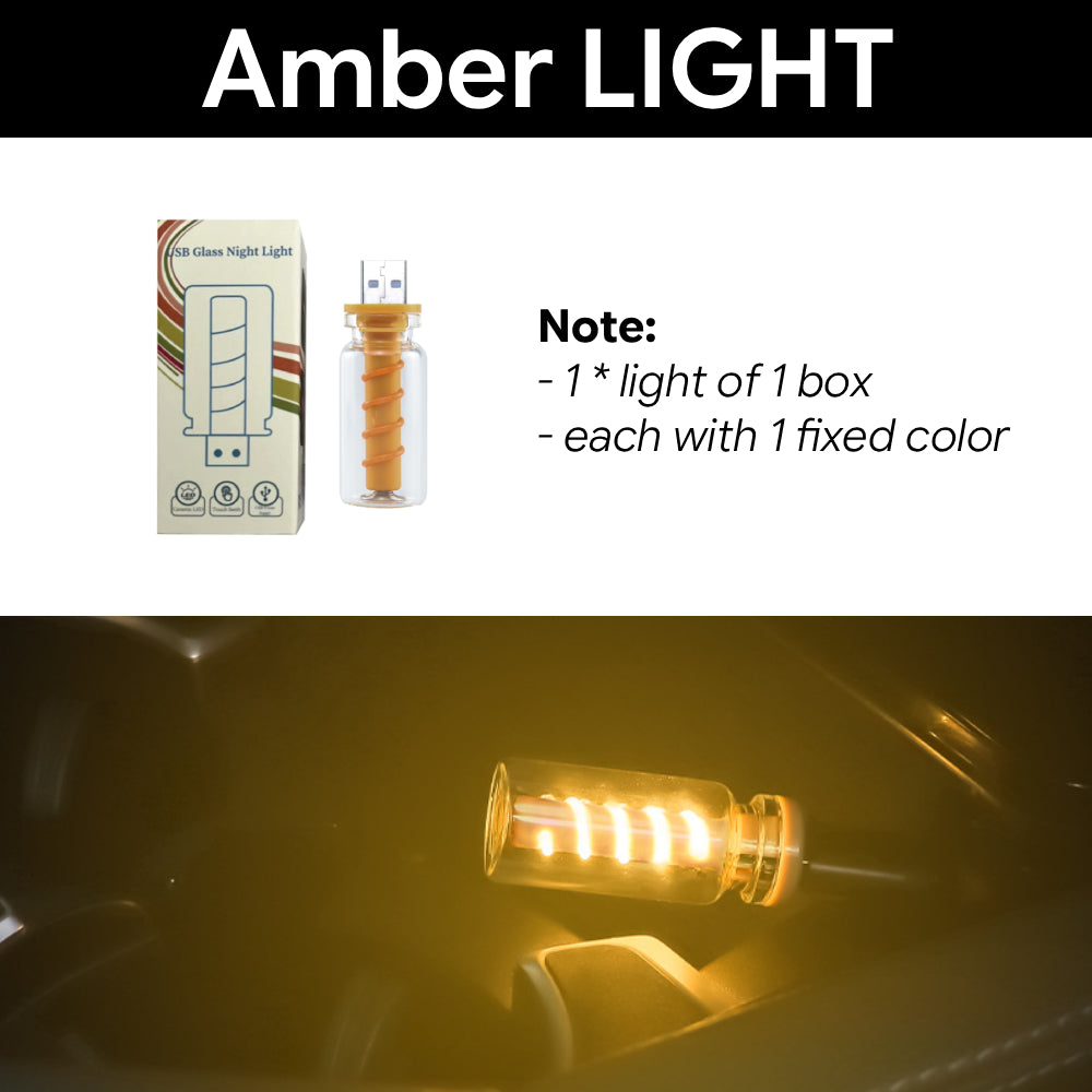 Amber USB LED ambient lamp adds a warm golden glow for cozy cabin lighting, bedside use, and desk accents.