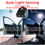 Auto light-sensing door projector stays off in strong daylight and turns on when the door opens in darker conditions.