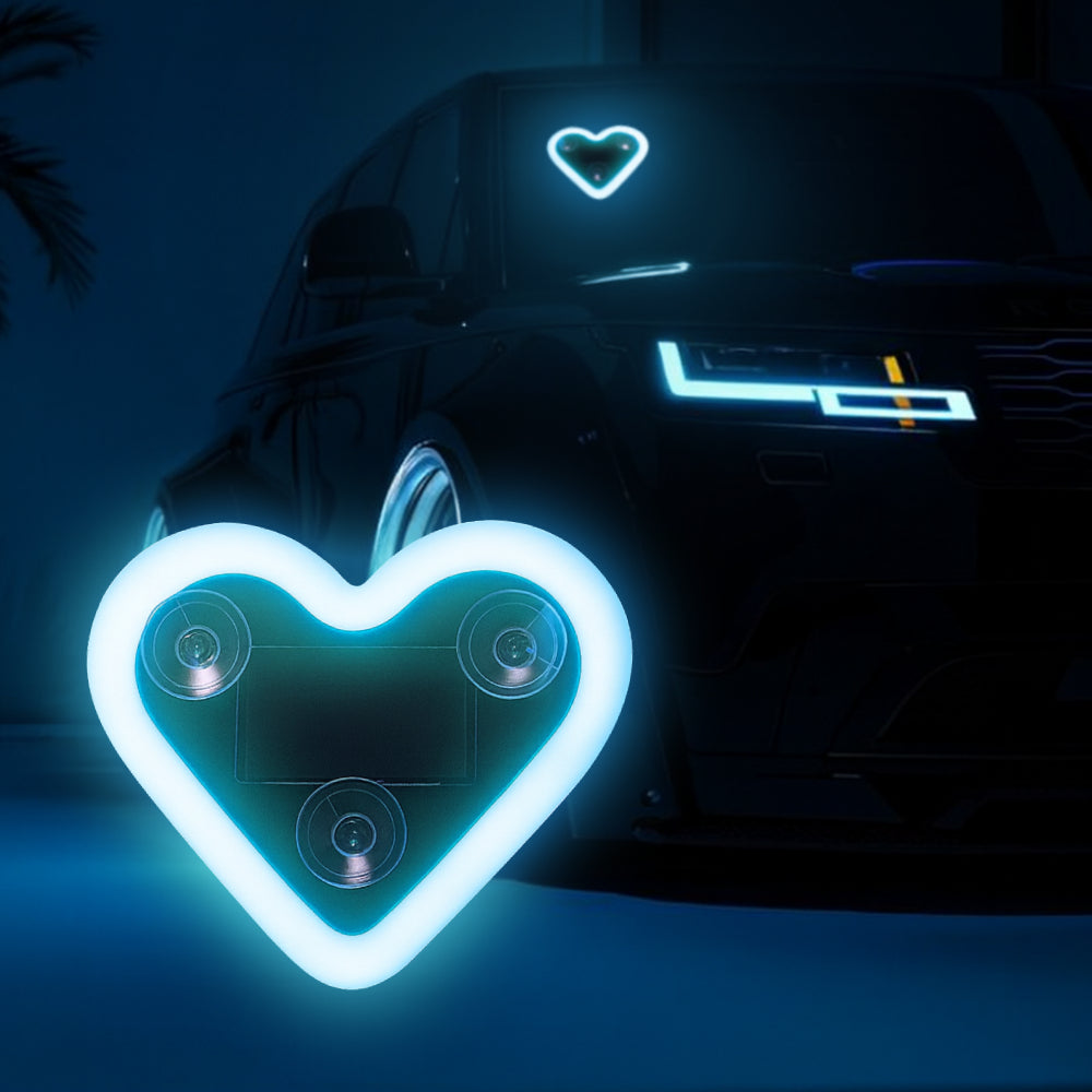 Blue solar heart LED window light creates a cool glowing heart accent for car windows and night displays.