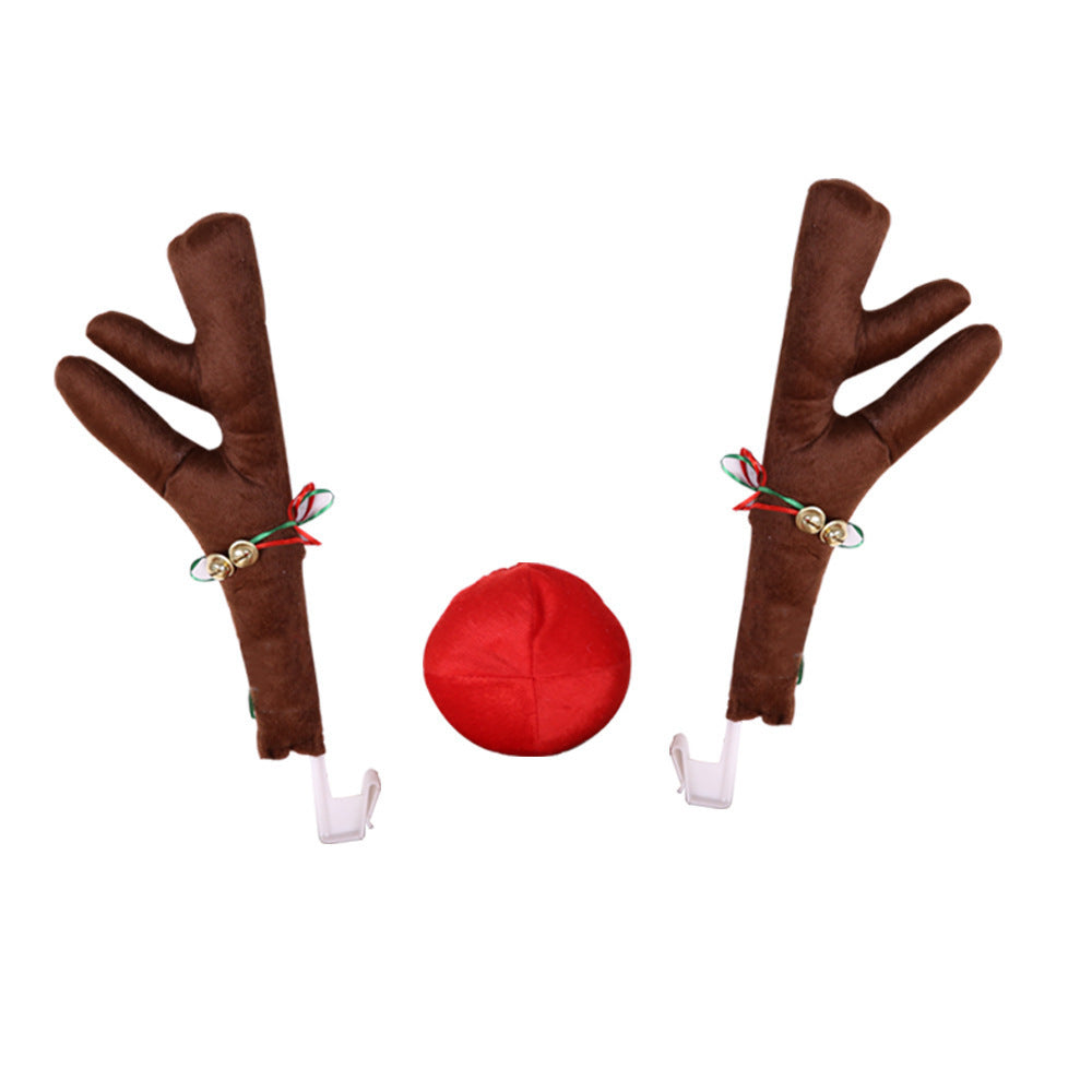 Brown plush reindeer car antlers kit with red nose for a deeper Christmas car decoration color option.