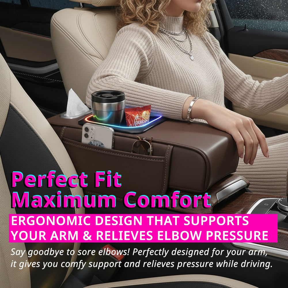 Car armrest cushion adds softer elbow support and extra console storage for a tidier, more comfortable front seat setup.
