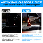 Car door warning light strip brightens the open door edge for better nighttime visibility before and after installation.