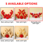 Christmas car antlers available in red or gold styles with lighted and non-lighted holiday decoration options.