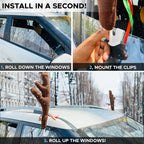 Christmas car antlers install with window clips by rolling down the window, placing the clip, and rolling it back up.