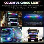 Colorful cargo truck hood light strip adds a stronger night presence and decorative front glow to large vehicles.