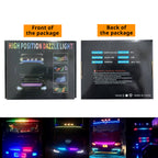 Colorful LED hood light strip package with front and back box views plus truck lighting scenes for 24V setups.