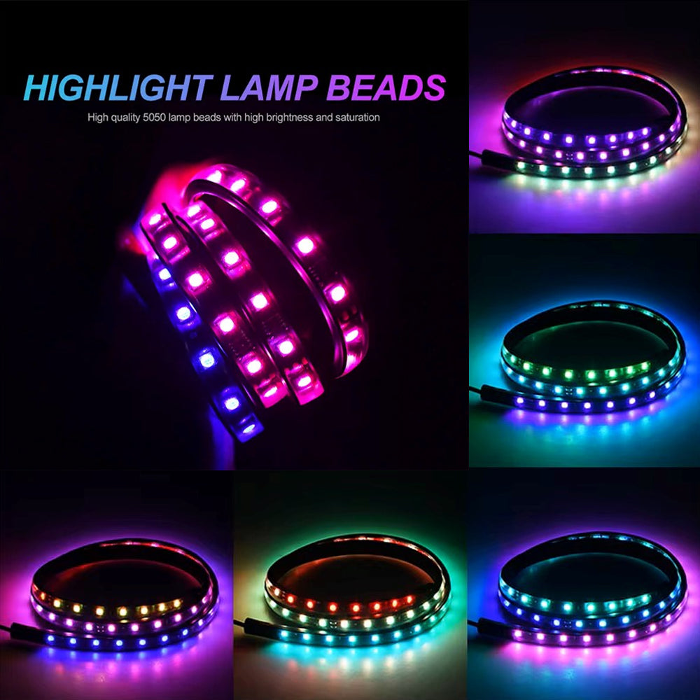Colorful LED hood strip with 5050 SMD light beads for vivid front-end streamer lighting on 24V trucks.