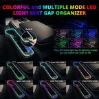 Colorful LED seat gap organizer with multiple light modes for brighter console storage and cabin accent lighting.