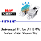 Compatible BMW puddle logo projector option with dual-port plug-and-play design for supported BMW door lights.