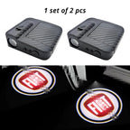 Wireless door projector light with Fiat-style logo option for compatible car door welcome lighting.