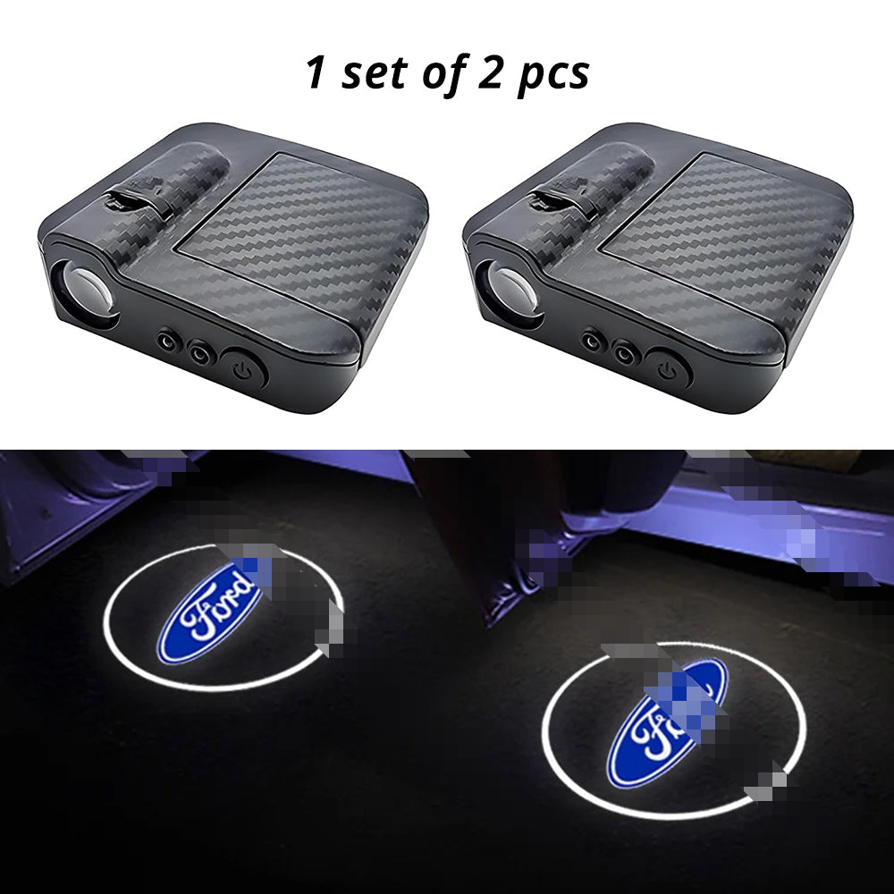 Wireless door projector light with Ford-style logo option for compatible car door welcome lighting.