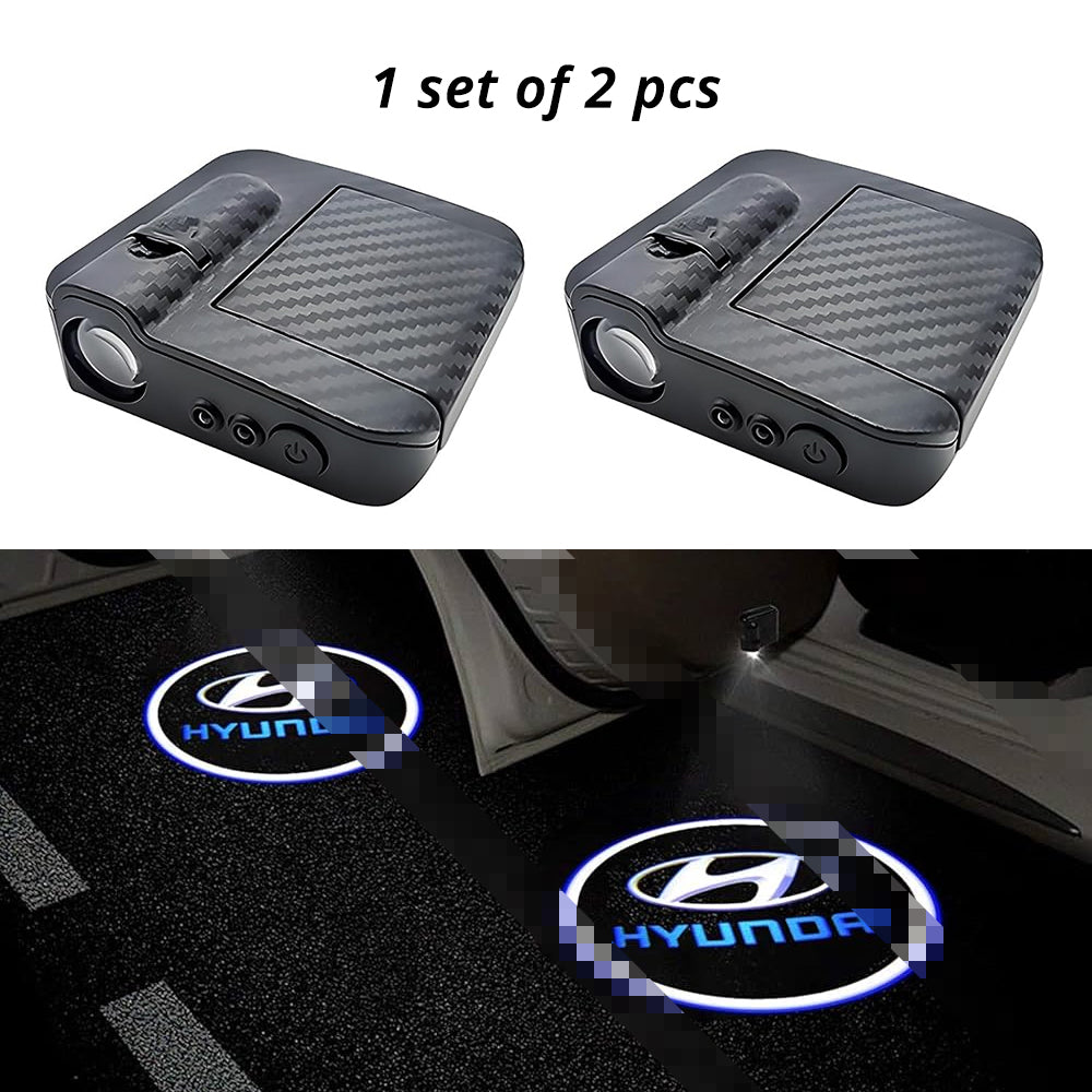 Wireless door projector light with Hyundai-style logo option for compatible car door welcome lighting.
