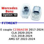 Compatible Mercedes-Benz puddle projector option 10 for selected E Coupe, CLA, CLS, and AMG GT models.