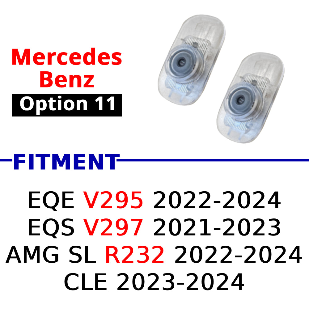 Compatible Mercedes-Benz puddle projector option 11 for selected EQE, EQS, AMG SL, and CLE models.