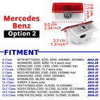 Compatible Mercedes-Benz puddle projector option 2 with listed fitment for selected A, B, C, E, GL, GLC, and GLA models.
