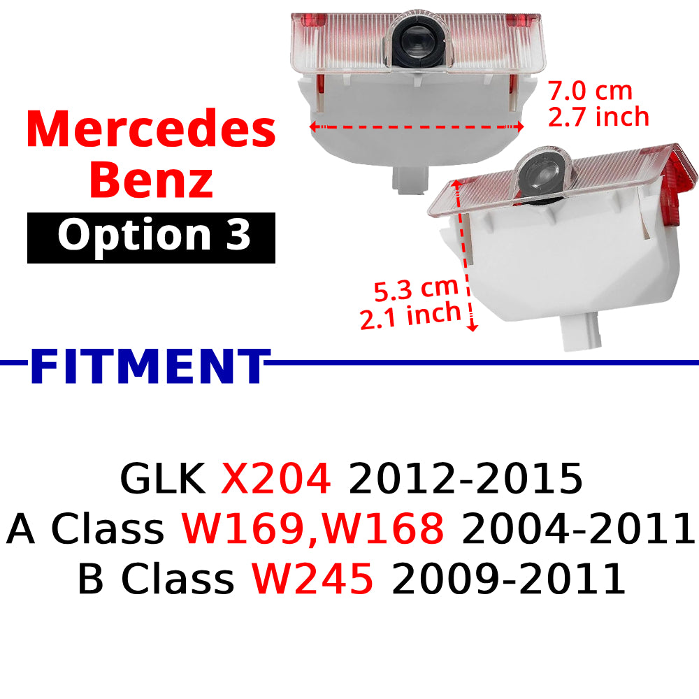 Compatible Mercedes-Benz puddle projector option 3 for selected GLK X204, A-Class W169, and B-Class W245 models.