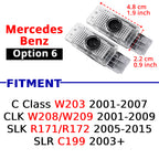 Compatible Mercedes-Benz puddle projector option 6 for selected CLK, SLK, and SLR models in the fitment guide.