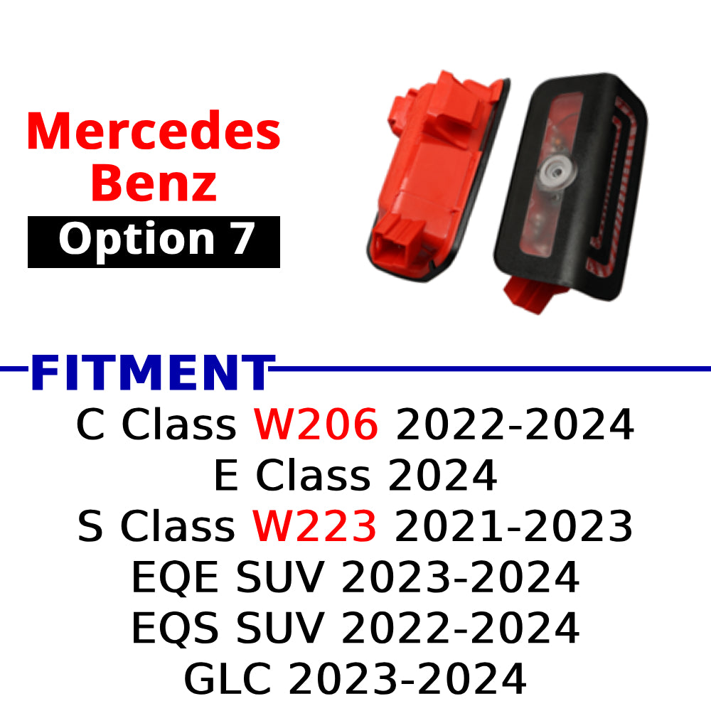 Compatible Mercedes-Benz puddle projector option 7 for selected C-Class, S-Class, EQE, EQS, GLC, and CLE models.