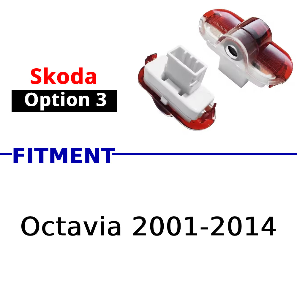 Compatible Skoda puddle projector option 3 for selected Octavia models from 2001 to 2014.