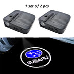 Wireless door projector light with Subaru-style logo option for compatible car door welcome lighting.