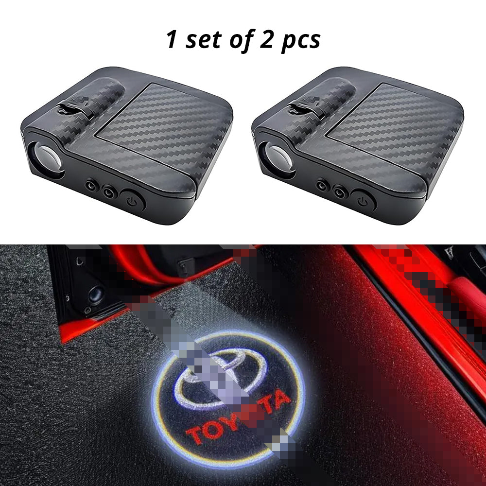 Wireless door projector light with Toyota-style logo option for compatible car door welcome lighting.
