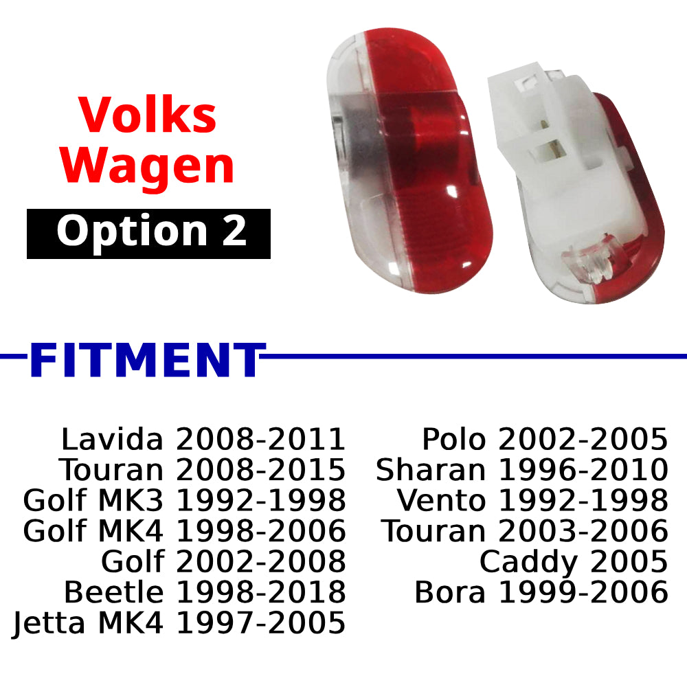 Compatible Volkswagen puddle projector option 2 for selected Lavida, Polo, Touran, Golf, Vento, Beetle, and Jetta models.