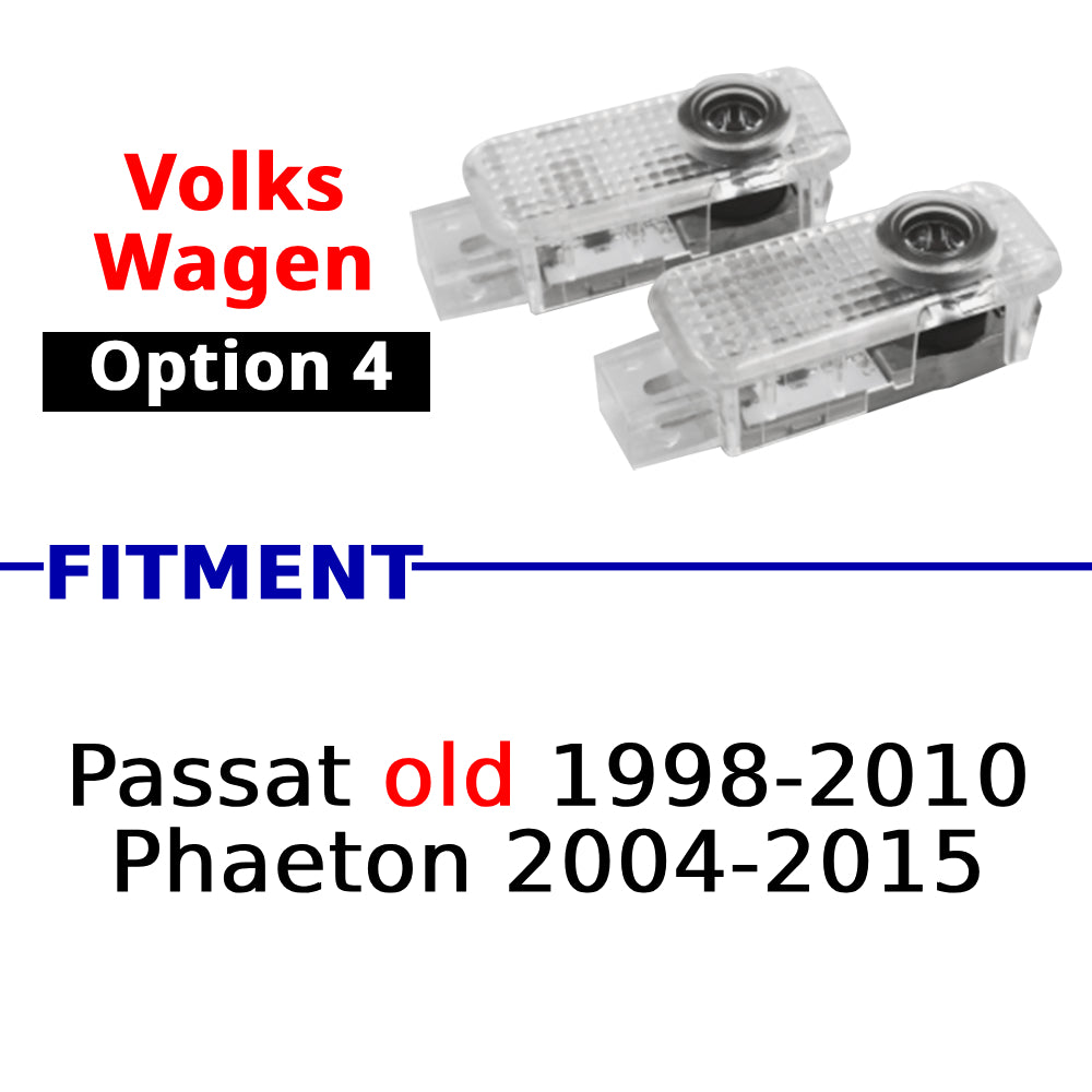 Compatible Volkswagen puddle projector option 4 for selected Passat and Phaeton models in the fitment guide.