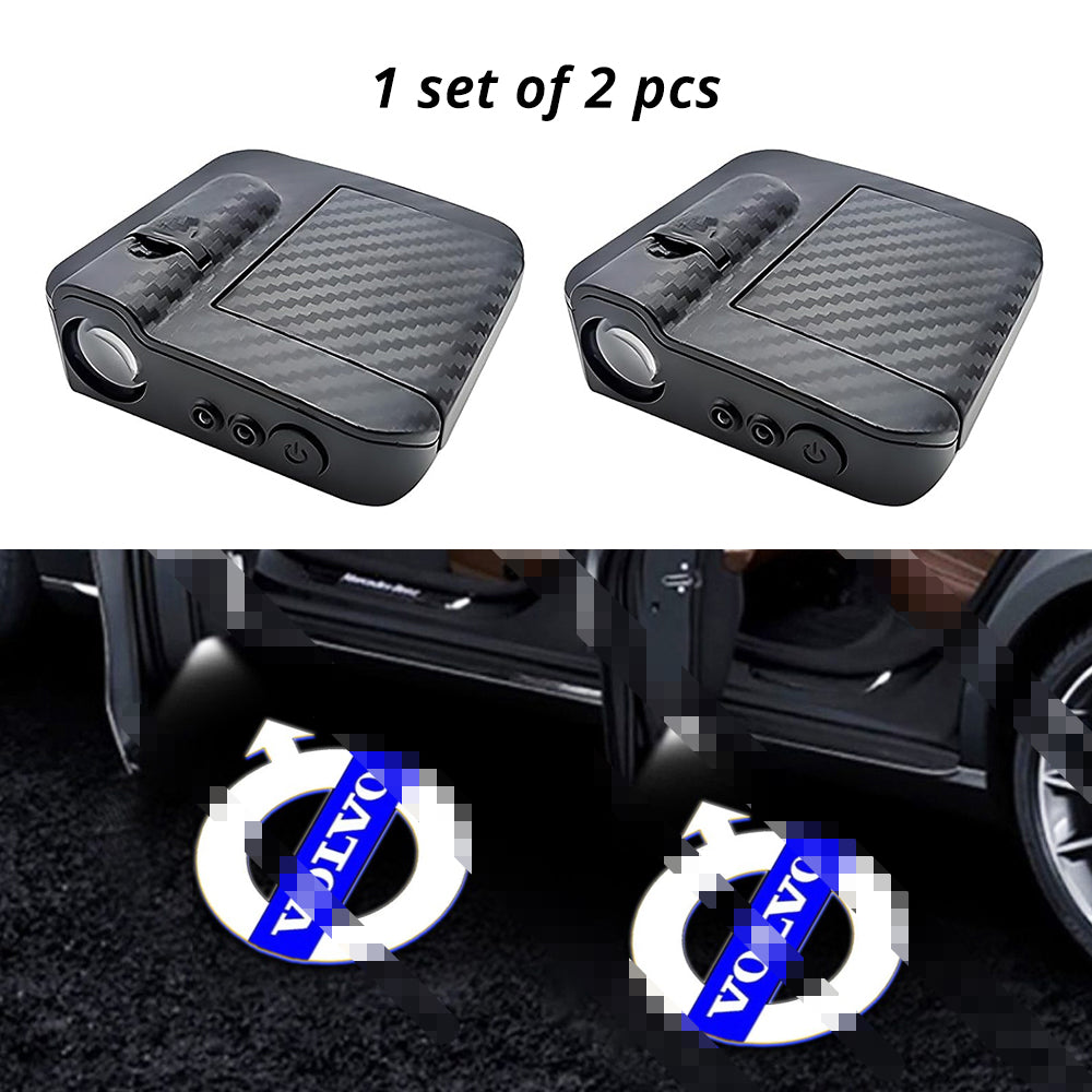 Wireless door projector light with Volvo-style logo option for compatible car door welcome lighting.