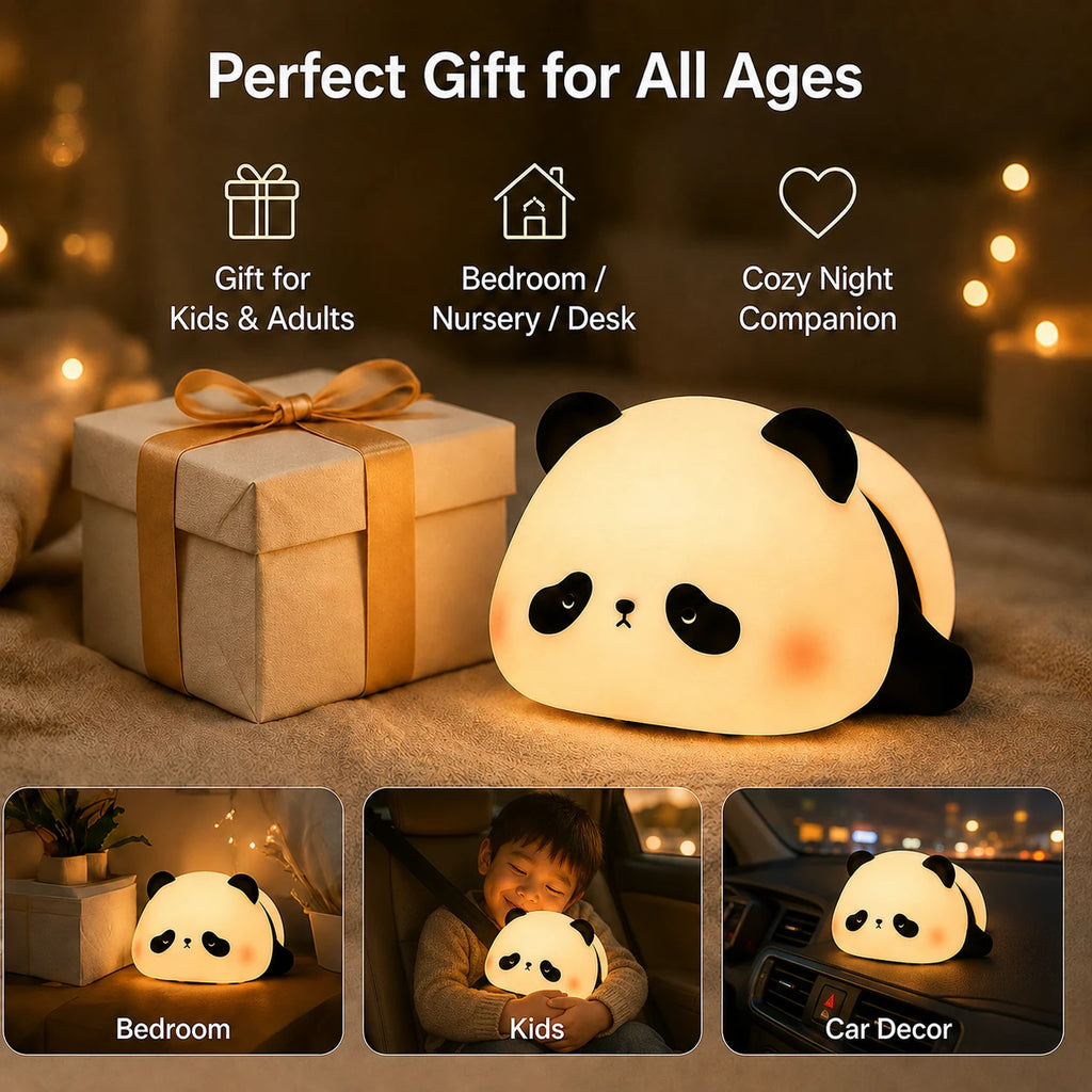 Cozy panda night light gift collage for kids room, bedside, and parked car decor