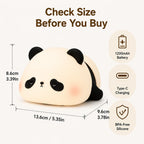 Cozy panda night light size chart with 1200mAh battery, Type-C charging, and silicone body