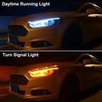 Headlight LED strip switches between white daytime running light and amber turn signal for a sharper front-end look.