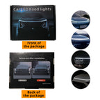 Dynamic hood LED strip package with front and back box views plus white, ice blue, and red lighting scenes.