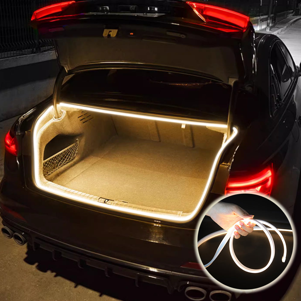 Dynamic rear trunk LED strip installed around the cargo opening for brighter luggage-area lighting at night.