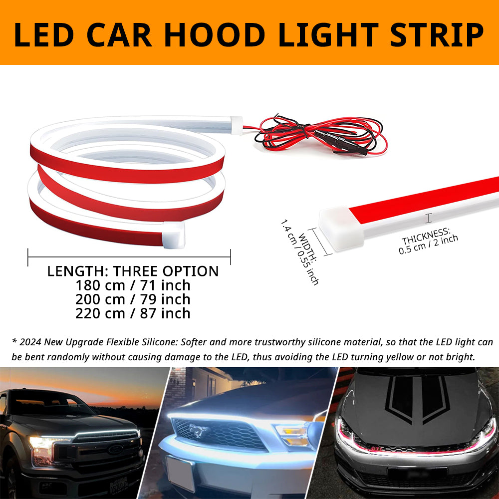 Dynamic scan hood light strip with 71-inch, 79-inch, and 87-inch length options for front-end styling.