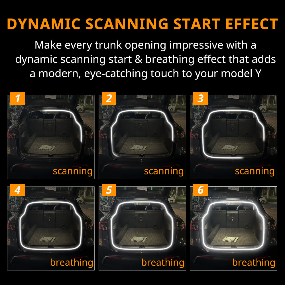 Dynamic scan trunk LED strip startup effect adds a smooth moving glow around the rear cargo opening.