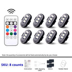 8-piece Halloween RGB light set with remote control for multi-area spooky lighting and colorful seasonal decor.
