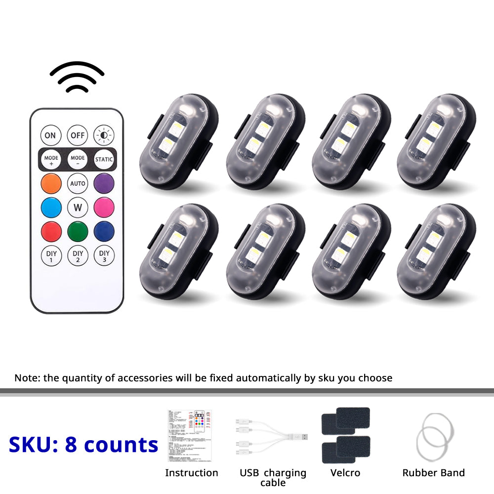 8-piece Halloween RGB light set with remote control for multi-area spooky lighting and colorful seasonal decor.