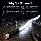 Flexible LED work light key features include tight-space bending, bright illumination, rechargeable power and multi-scene use.